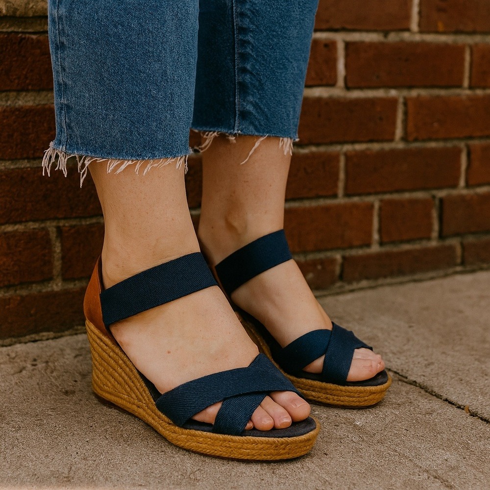 Tory Burch Frieda Espadrille Wedge Sandals Womens 8.5B Navy‎ Blue Strappy Beachy